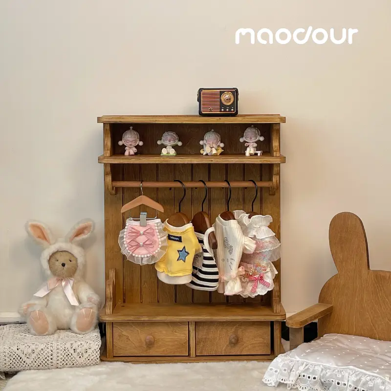 small dog wardrobe closet - Vintage Wooden Pet Wardrobe Shelf with Drawers